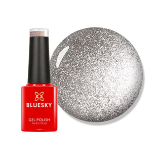 Bluesky Gel Polish Mini - SILVER GLITTER - A018 bottle and colour swatch