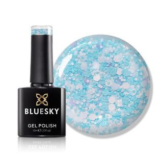 Bluesky Gel Polish - Glitter Neon 02 - Pale Blue bottle and colour swatch