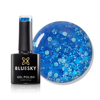 Bluesky Gel Polish - Glitter Neon 03 - Blue bottle and colour swatch