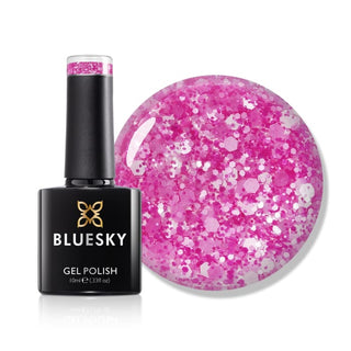 Bluesky Gel Polish - Glitter Neon 10 - Hot Pink bottle and colour swatch