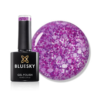 Bluesky Gel Polish - Glitter Neon 12 - Purple bottle and colour swatch