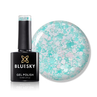 Bluesky Gel Polish - Glitter Neon 15 - Turquoise bottle and colour swatch