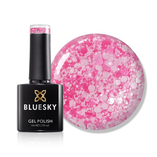 Bluesky Gel Polish - Glitter Neon 09 - Pink bottle and colour swatch