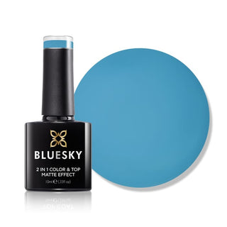 Bluesky 2 in 1 Matte Colour & Top Gel Polish - LBM02 - Mandarin Blue bottle and colour swatch