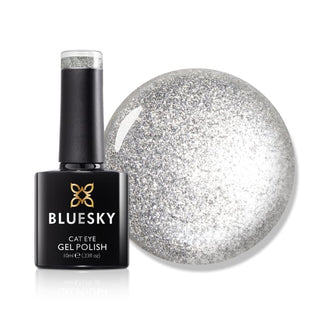 Bluesky Sparkle Diamond Cat Eye Gel Polish - LSD01 - Silver Stardust bottle and colour swatch