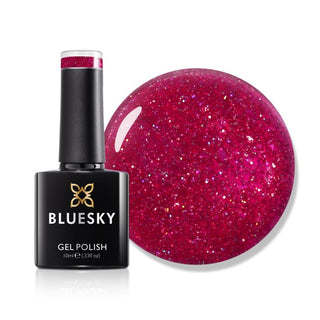 Bluesky Gel Polish - LVM02 - Glimmer Burgundy bottle and colour swatch