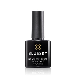 Bluesky No Wipe Tempered Top Coat bottle and colour swatch