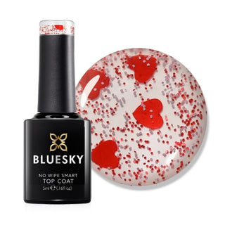 Bluesky Gel Polish Mini No Wipe Top Coat - Queen of Hearts bottle and colour swatch