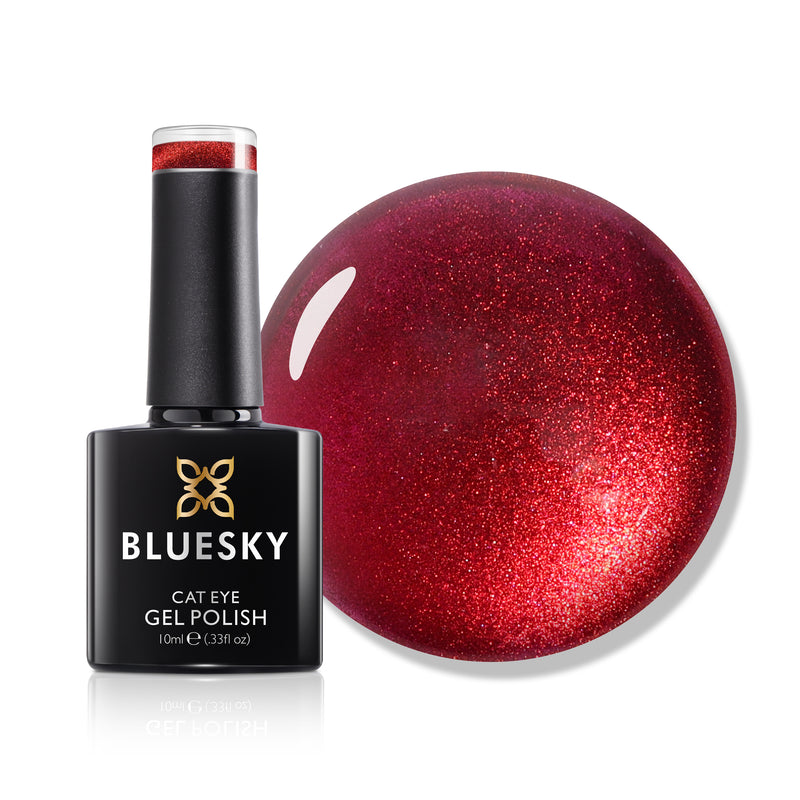 Blazing Ruby RRC06 Cat Eye Nail Gel Polish bottle and colour swatch