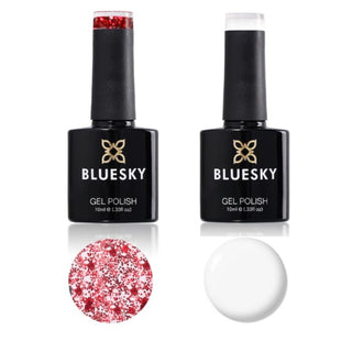 Bluesky Gel Polish Duo "Be Mine" - Red Million & Studio White bottle and colour swatch