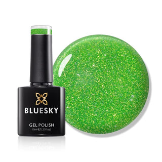 Bluesky Gel Polish - Sparkle Neon 01 - Green bottle and colour swatch