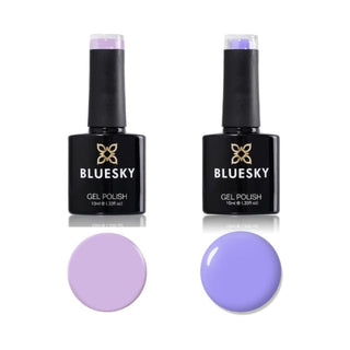 Bluesky Gel Polish Duo "Love Me Lilac" - Lia & Wisteria Haze bottle and colour swatch