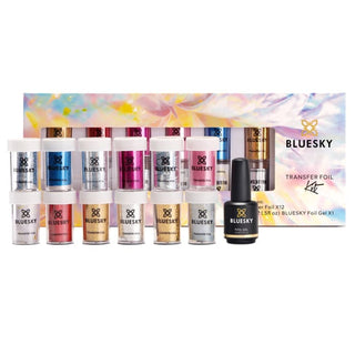 Bluesky Nail Art Transfer Foil Kit bottle and colour swatch