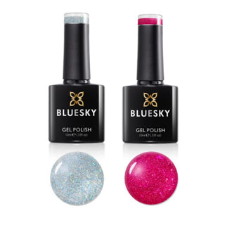 Bluesky Festive Gel Polish Duo - In Silver Accents & Merry and Bright bottle and colour swatch