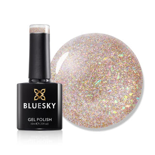 Bluesky Gel Polish - XMASS2202 - Joyful Gold bottle and colour swatch