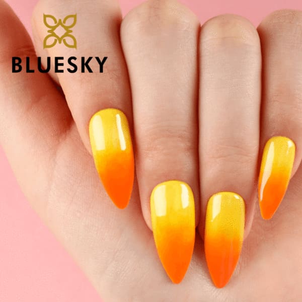 Bluesky ombre nails using yellow and orange gel polish