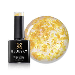 Bluesky No Wipe Top Coat - GLT01 - Golden Flake bottle and colour swatch