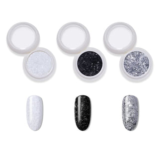 Bluesky Nail Art Foil Trio - Silver, Black, White bottle and colour swatch