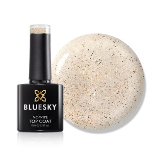 Bluesky No Wipe Top Coat - Golden Sand bottle and colour swatch