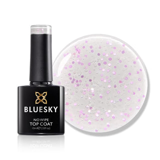 Bluesky No Wipe Glitter Top Coat - GTC07 - Birthday Sprinkles bottle and colour swatch