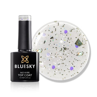 Bluesky No Wipe Glitter Top Coat - GTC08 - Confetti Cannon bottle and colour swatch