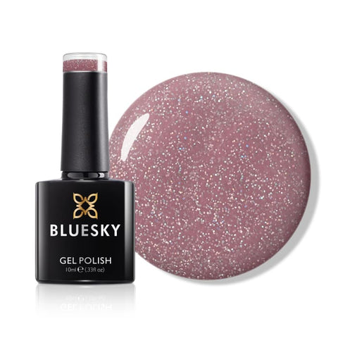 Bluesky Nude Pink Chill Out Gel Polish with fine glitter.