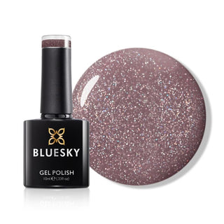 Bluesky Nude Pink Happy Go Lucky Gel Polish with fine glitter.