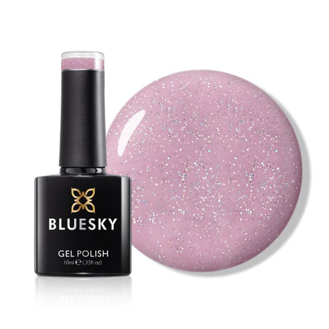 Bluesky Nude Baby Pink Take It Easy Gel Polish with fine glitter.