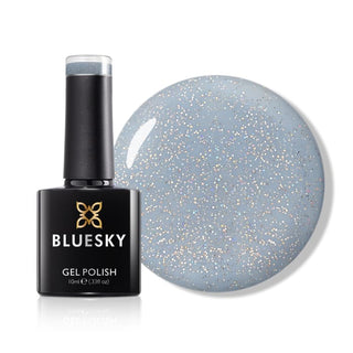 Bluesky Pale Blue Grey Cool Jet Gel Polish with fine glitter.