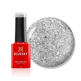 Bluesky Gel Polish Mini - Silver Glitter Explosion - 80573 bottle and colour swatch