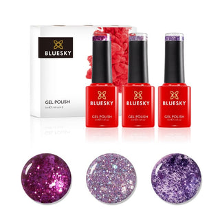 Bluesky Mini Trio Set Purple Confetti - 5ml bottles and colour swatches