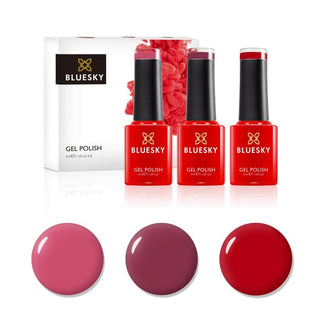 Bluesky Mini Trio Set Reds - 5ml bottles and colour swatches