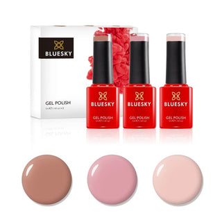 Bluesky Mini Trio Set Natural Nudes 2 - 5ml bottles and colour swatches