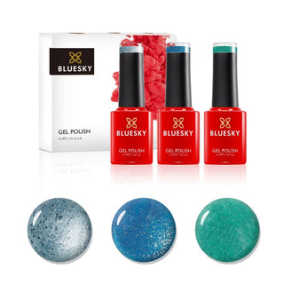 Bluesky Mini Trio Set Crystal Teals - 5ml bottles and colour swatches