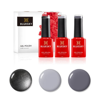 Bluesky Mini Trio Set Shades of Grey - 5ml bottles and colour swatches