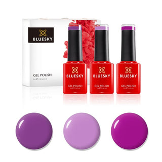 Bluesky Mini Trio Set Purple Pinks - 5ml bottles and colour swatches