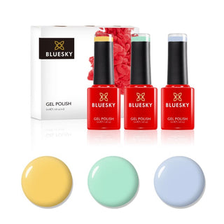 Bluesky Mini Trio Set Rainbow Pastels - 5ml bottles and colour swatches