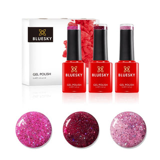 Bluesky Mini Trio Set Pink Confetti - 5ml bottles and colour swatches