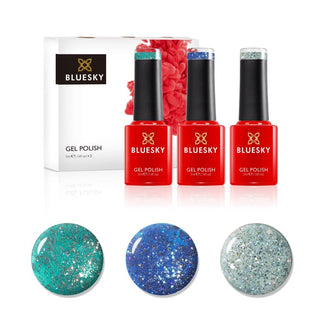 Bluesky Mini Trio Set Teal Confetti - 5ml bottles and colour swatches