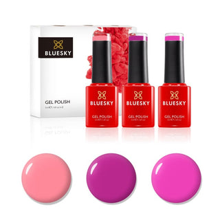 Bluesky Mini Trio Set Pretty Pinks - 5ml bottles and colour swatches