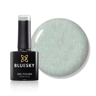 Bluesky Gel Polish - SJ03 - Pastel Green Sparkly bottle and colour swatch